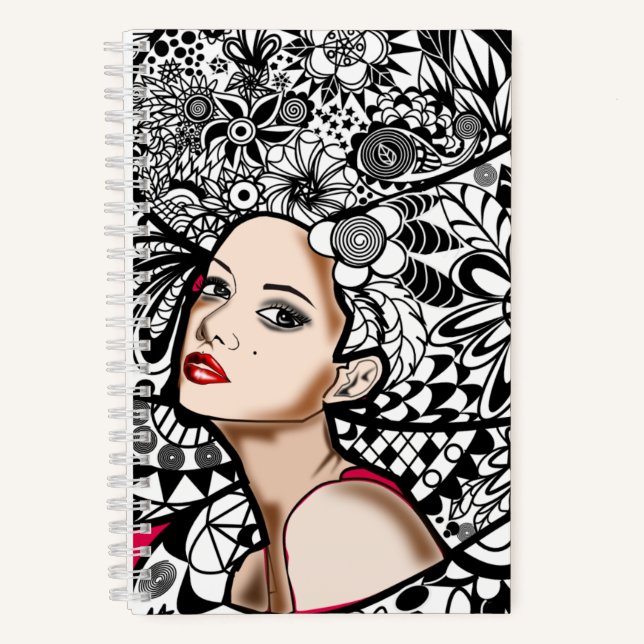 Blumen Haar Lady Notizbuch (Vorderseite)