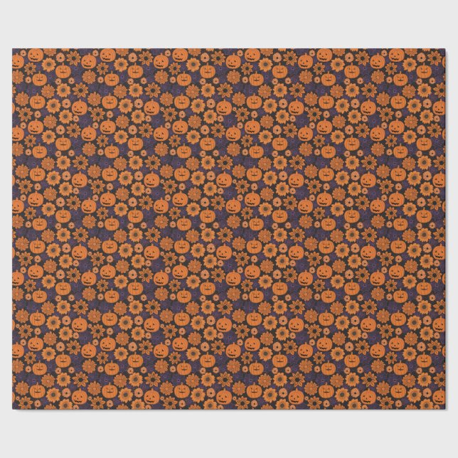 Blumen-Halloween Geschenkpapier (Saum)