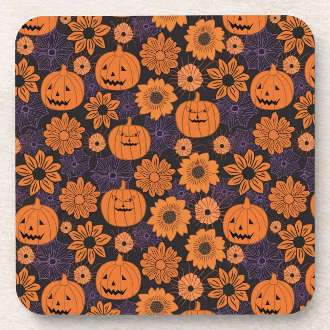 Blumen-Halloween Getränkeuntersetzer (Vorderseite)