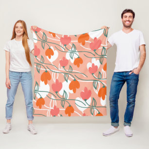 Blumen Handgezeichnetes Botanisches Muster Orange Fleecedecke
