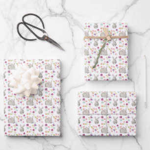 Blumen-Hasen-Kaninchen-Babygeschenk Geschenkpapier Set