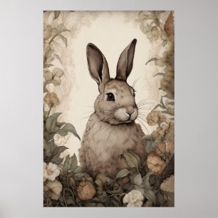 Blumen-Hasen-Kaninchen-Druck, rustikaler Hase Cott Poster