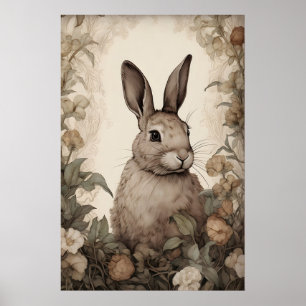 Blumen-Hasen-Kaninchen-Druck, Rustikaler Hase Cott Poster