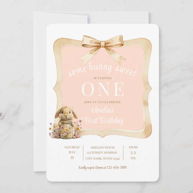 Blumen-Hasen-Mädchen-Party-Vorlage Einladung (Vorderseite)