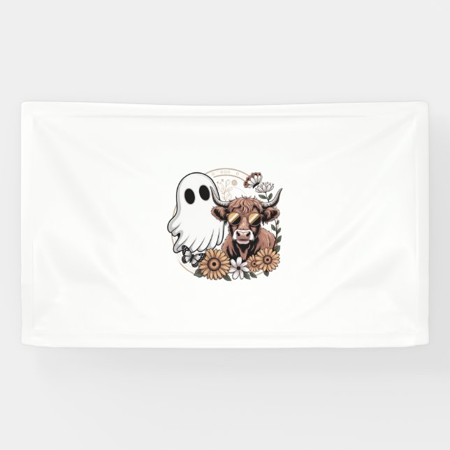 Blumen-Herbst-Hochlandkuh-Geist Banner (Horizontal)