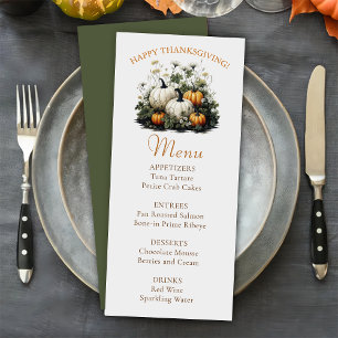 Blumen-Herbst-Kürbis-Dankeschön-Abendessen-Menü Menükarte