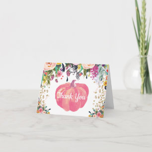 Blumen-Herbst-Kürbis Rosa Gold Glitter Konfetti Dankeskarte