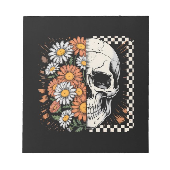 Blumen Herbst Skelett Boho Halloween Notizblock (Vorderseite)
