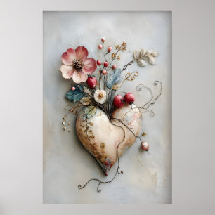 Blumen-Herz-Druck, Valentinstag Romantische Cottag Poster