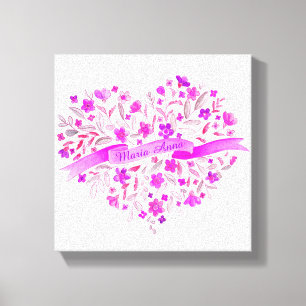 Blumen Herz rosa lila Name Aquarellkunst Leinwanddruck