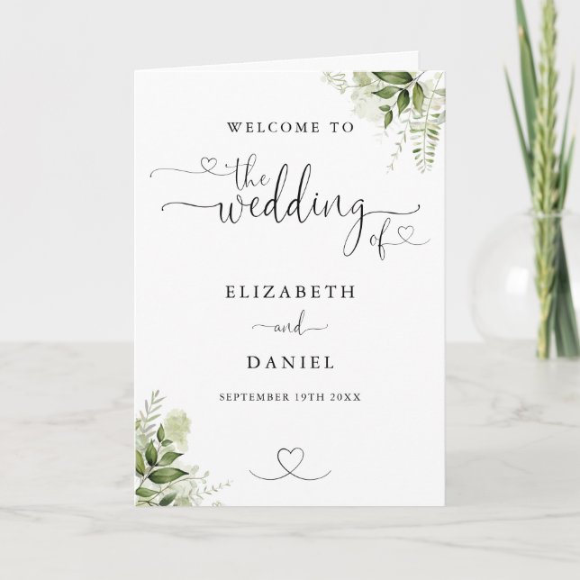 Blumen-Herz-Schrift Hochzeit  Programm (Vorderseite)