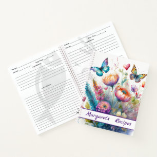 Blumen, Herzen & Schmetterlinge personalisierte Re Notizbuch