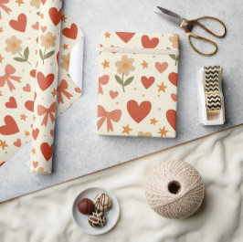 Blumen Herzen & Süße Schleifen Geschenkpapier Roll