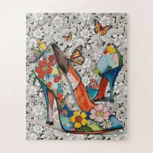 Blumen-High-Heeled-Pumps Schmetterlinge Vintage-Sp Puzzle