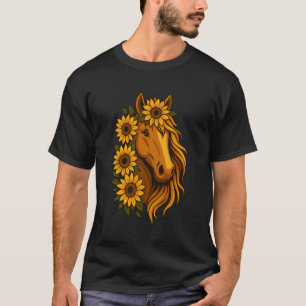Blumen-Hippie-Tier-Reitsport-Kunst-Sonnenblume-Pfe T-Shirt