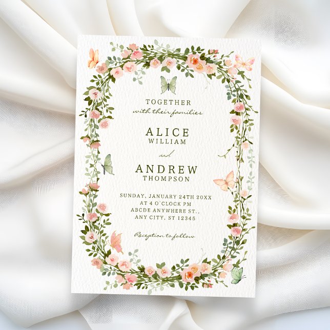 Blumen Hochzeit Schmetterlinge  Einladung (Von Creator hochgeladen)