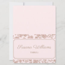 Blumen-Hochzeitsplatzkarte – Elegantes Rosa & Beig