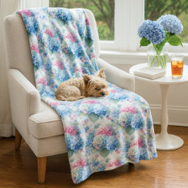 Blumen-Hortensien-Fliesblanke Blau & Rosa Fleecedecke