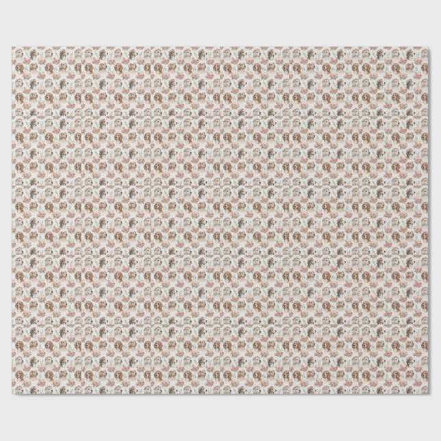 Blumen-Hundeporträt-Kunst - Schönes Designmuster Geschenkpapier (Flach)