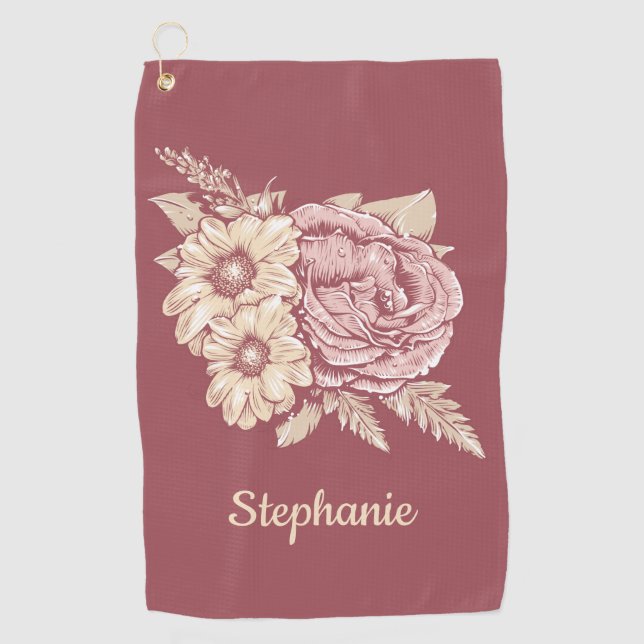 Blumen-Illustrations-Name-Golftuch Golfhandtuch (Vorderseite)