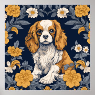 Blumen im Jugendstil King Charles Cavalier Spaniel Poster