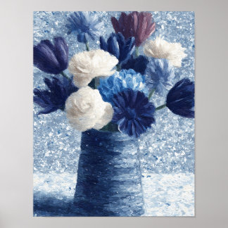 Blumen im Morgenblau | Texturierte Florale Kunst Poster