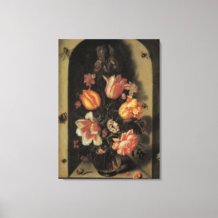 Blumen im Vasen, Vintage Barock Blumensstillleben Leinwanddruck