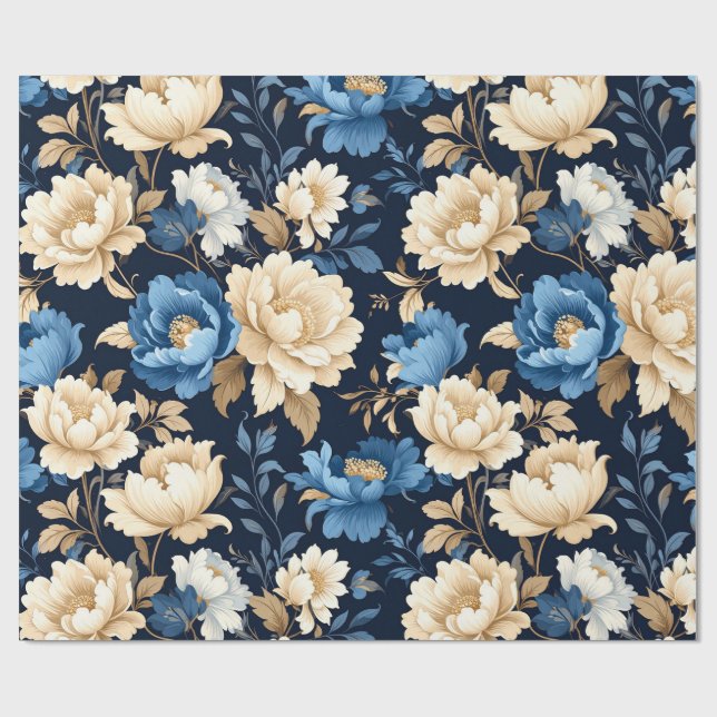 Blumen im viktorianischen Stil Geschenktasche blau Geschenkpapier (Flach)