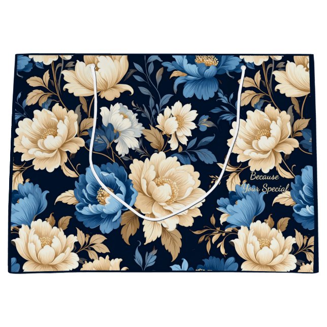 Blumen im viktorianischen Stil Geschenktasche blau Große Geschenktüte (Vorderseite)
