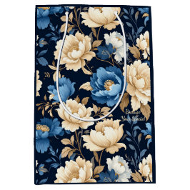 Blumen im viktorianischen Stil Geschenktasche blau Mittlere Geschenktüte