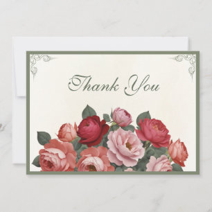 Blumen im Vintage-Stil - Rosa-Rote-Pfirsich-Rosen Dankeskarte