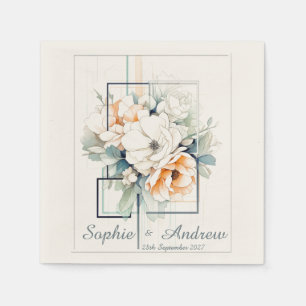 Blumen im Würfelrahmen: Personalisierte Hochzeitss Serviette