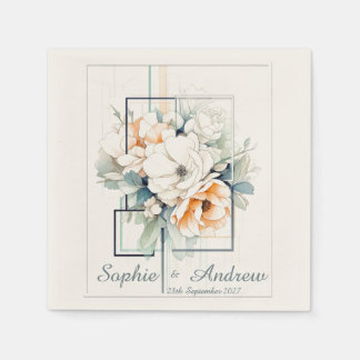 Blumen im Würfelrahmen: Personalisierte Hochzeitss Serviette