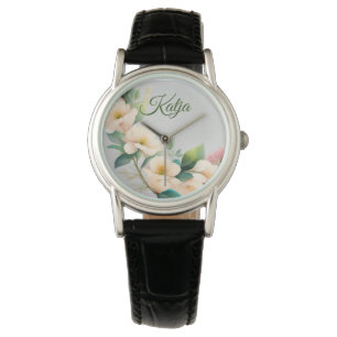 Blumen in creme weiß armbanduhr