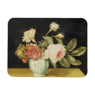 Blumen in einem Delft-Glas (Öl auf Platte) Magnet