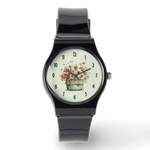 Blumen in einem Topf Cozy Shabby Cute Armbanduhr