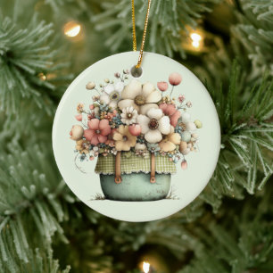 Blumen in einem Topf Cozy Shabby Cute Keramik Ornament
