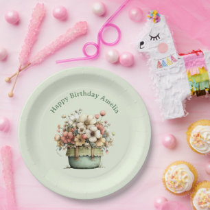 Blumen in einem Topf Cozy Shabby Süße Geburtstag Pappteller