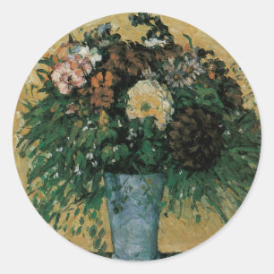 Blumen in einer blauen Vase von Paul Cezanne Vinta Runder Aufkleber