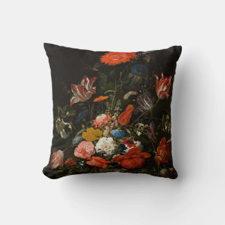 Blumen in einer Metallvase von Abraham Mignon Kissen