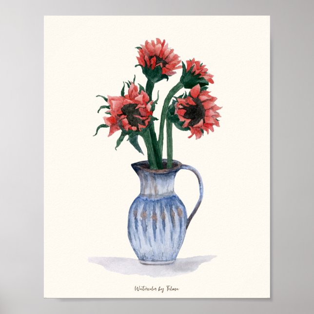 Blumen in einer Vase Aquarell Poster (Vorne)