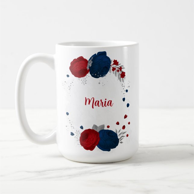 Blumen in Rot- und Marineblau Kaffeetasse (Links)