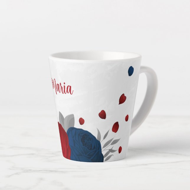 Blumen in Rot- und Marineblau Milchtasse (Rechte Ecke)
