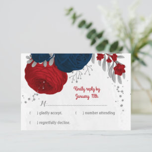 Blumen in Rot- und Marineblau RSVP Karte