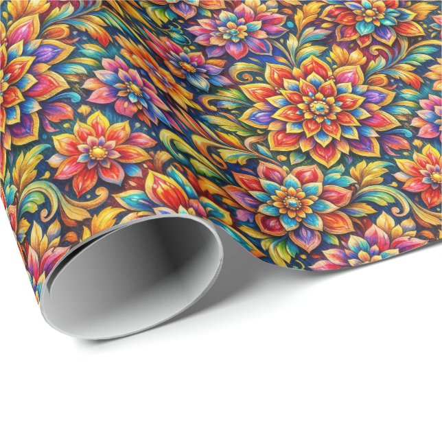 Blumen in voller Farbe Geschenkpapier (Rolleneckpunkt)