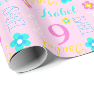 Blumen-individueller Name Isabellfarbe-Alter Geschenkpapier