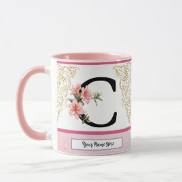 Blumen-Initialen-Tasse – Buchstabe C Monogramm | P Tasse