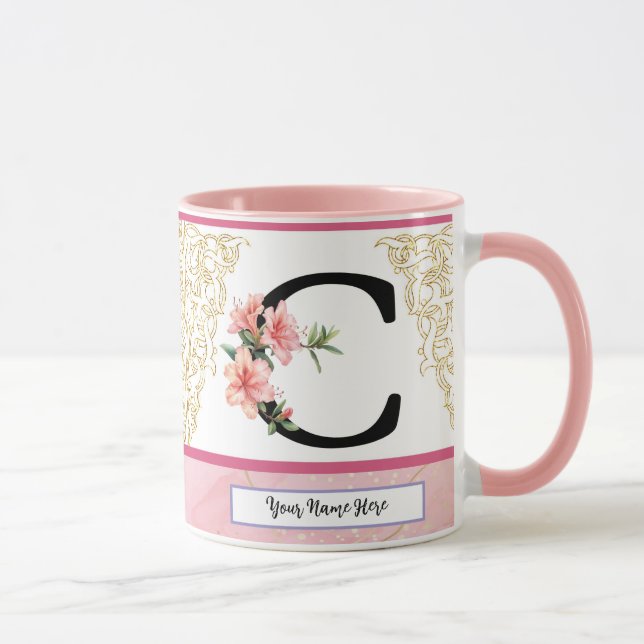 Blumen-Initialen-Tasse – Buchstabe C Monogramm | P Tasse (Rechts)