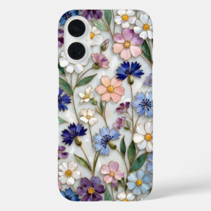 Blumen iPhone-Hülle Blau Weiße Pastell-Wildblumen iPhone 16 Hülle