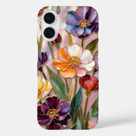 Blumen iPhone-Hülle Lila Orange Buntglas iPhone 16 Hülle